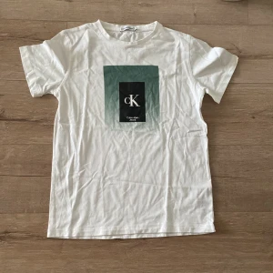 Vit t-shirt Calvin Klein Jeans - Vit t-shirt från Calvin Klein Jeans med stor grafisk logga i svart och grönt framtill. Klassisk passform med rund hals och korta ärmar. Tillverkad i mjuk bomull, perfekt för en clean och stilren look.