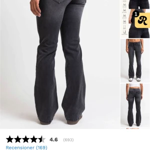 Svarta bootcut jeans med utsvängda ben - Snygga svarta jeans med bootcut-modell.  Är något större i modellen så 32 är som 34 skulle jag säga. Strl 32 tall. Det är nån liten slitning längst ned på byxan men inget om lägga märke till. Inköpspris 800kr