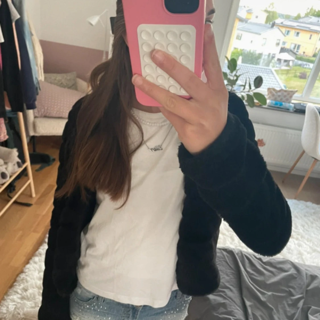 fluffig svart pälsjacka/kofta - 2