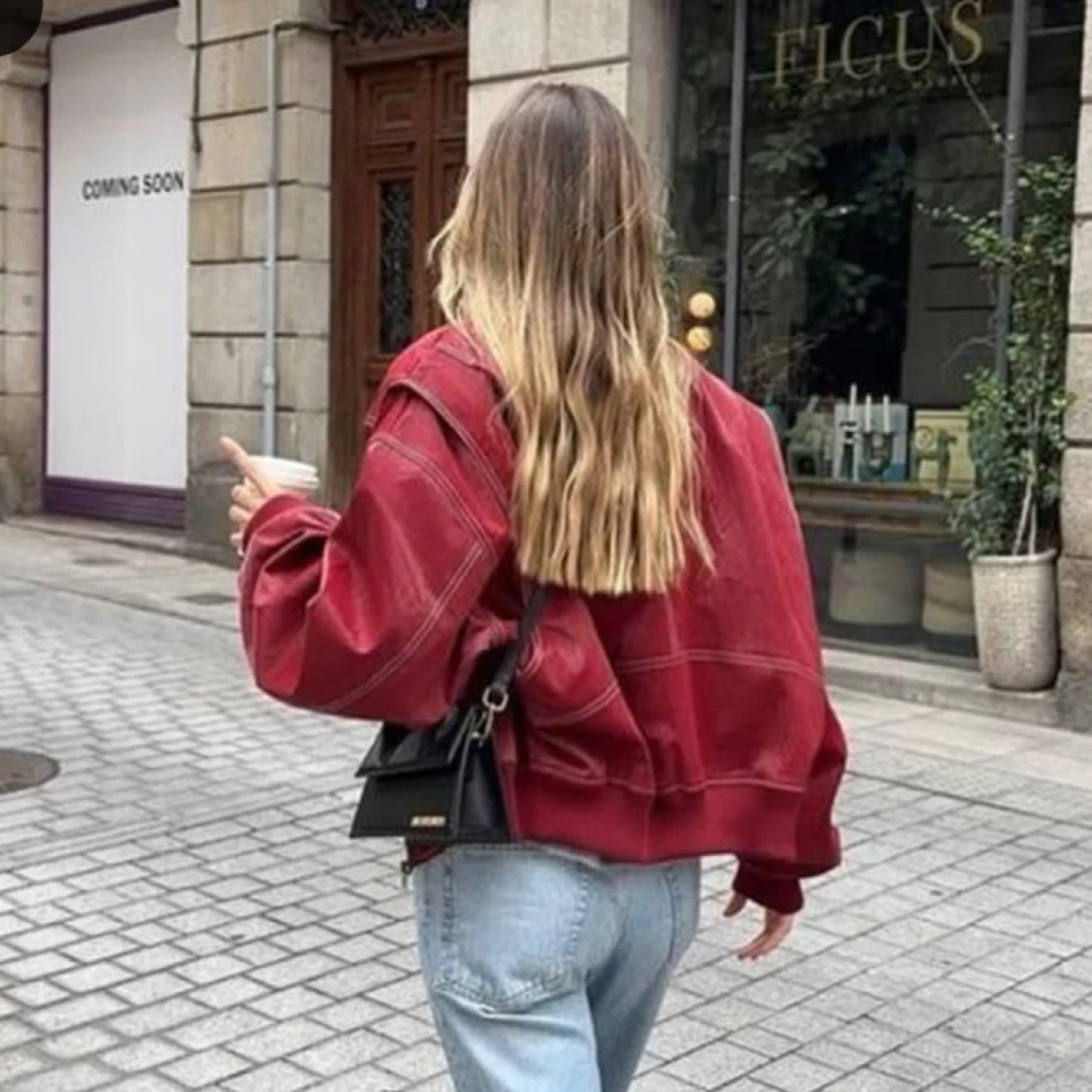 Röd oversized skinnjacka med dragkedja - 1