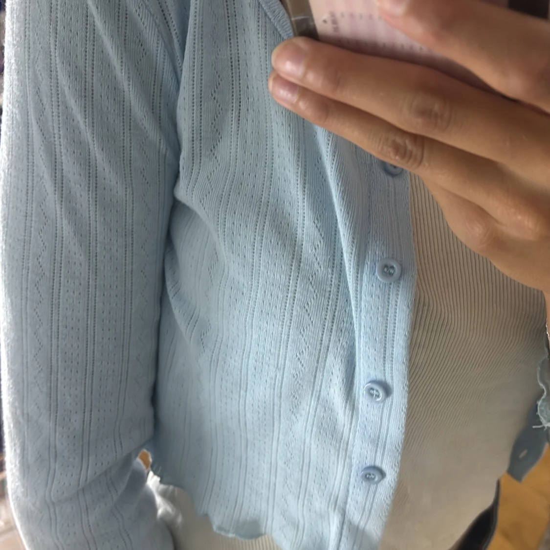 Ljusblå ribbad cardigan från SHEIN - 1