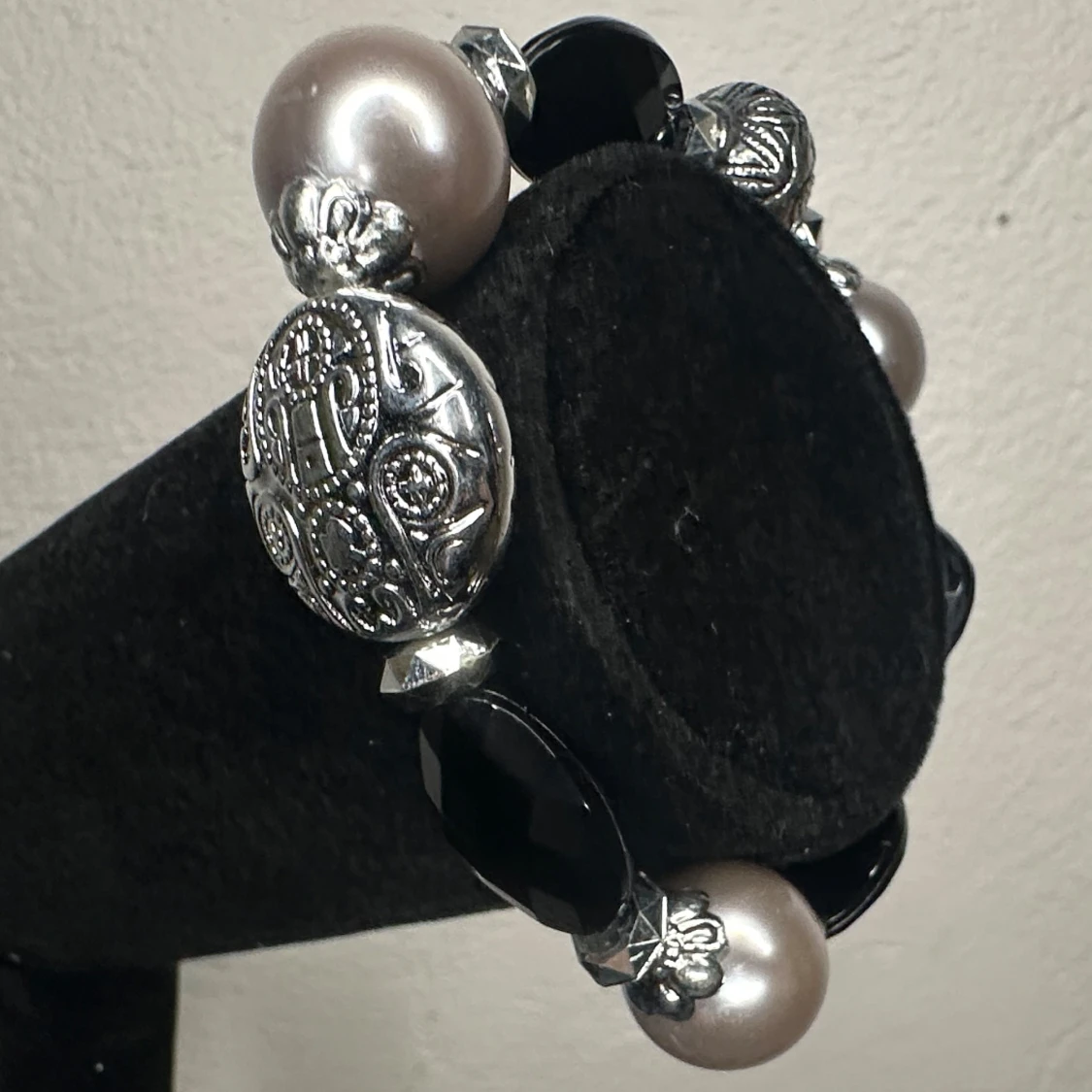 Chunky Y2K armband med stora pärlor i svart champagne & silver - Retro - 90-tal - 00-tal - 4