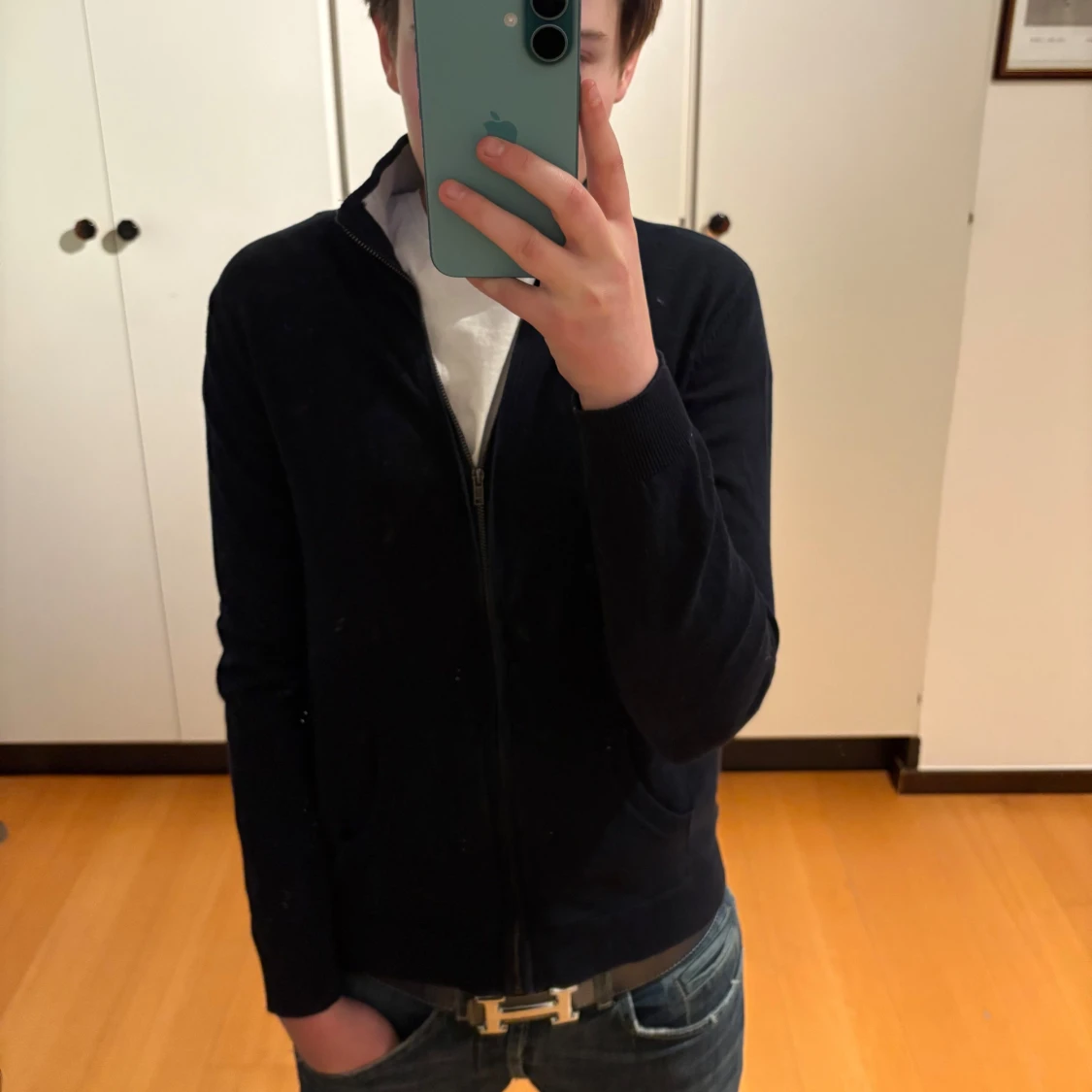 Stickad halvzip mango (164)