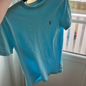 Ljusblå t-shirt från Polo Ralph Lauren - Säljer en ljusblå t-shirt från Polo Ralph Lauren med en liten broderad logga på bröstet. T-shirten är kortärmad och perfekt för en avslappnad stil. Passar bra till jeans eller shorts för en cool look.