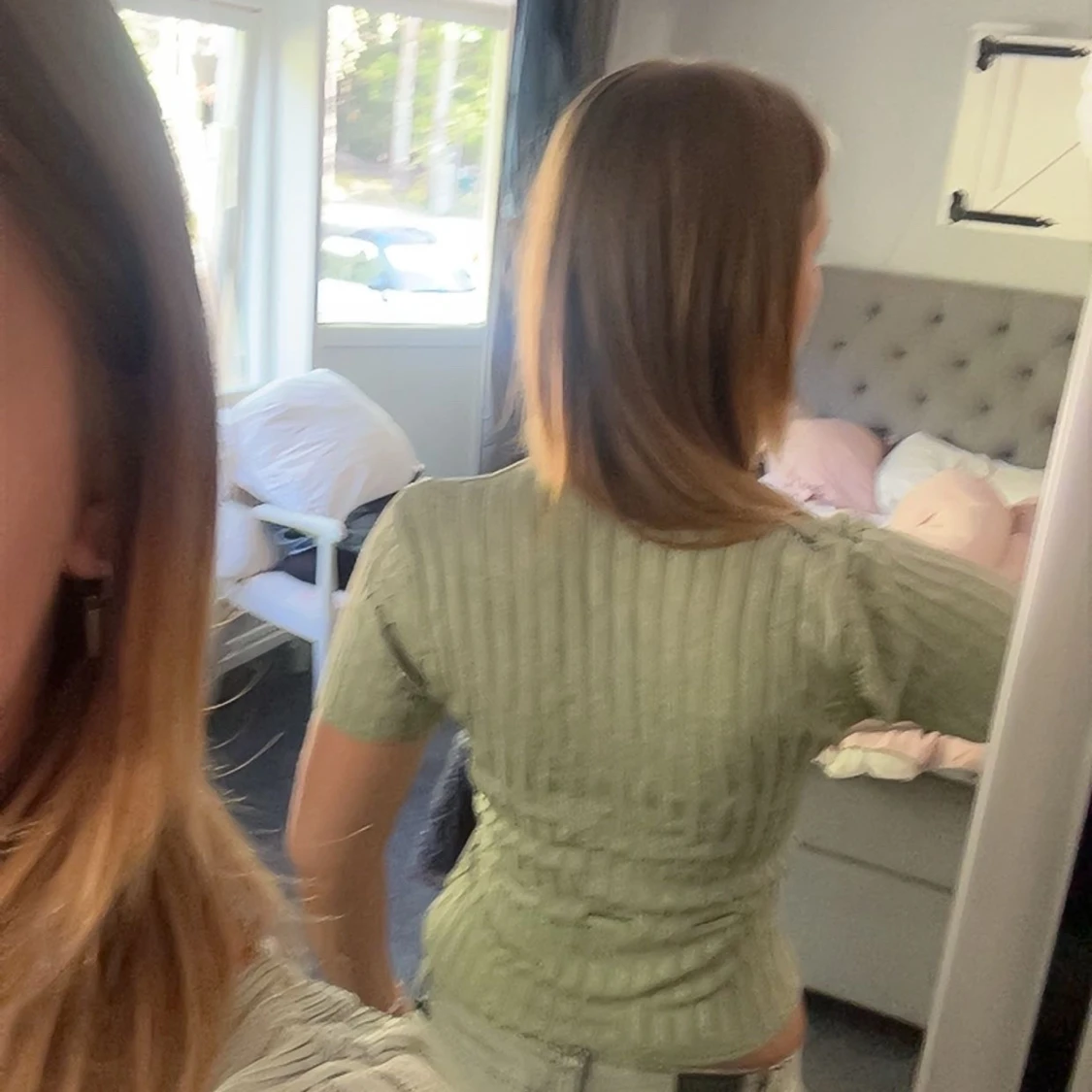 Ljusgrön ribbad kortärmad blus - 2