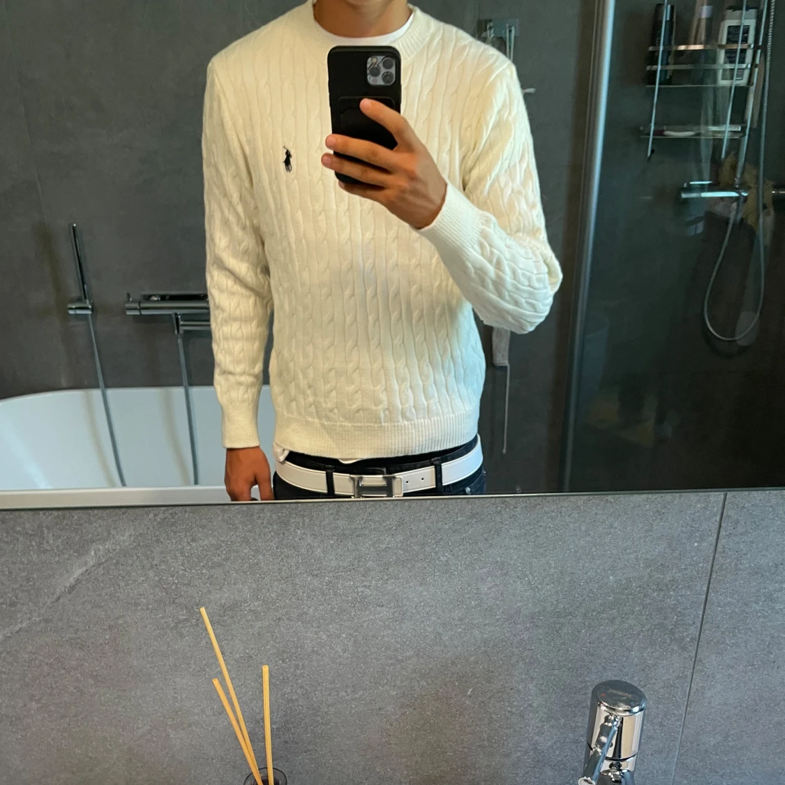 Vit kabelstickad tröja från Polo Ralph Lauren