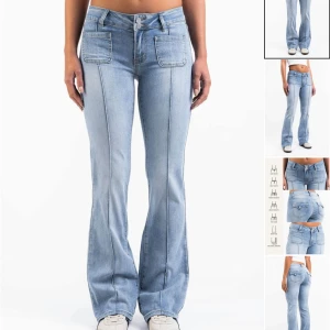 Lågmidjade bootcut jeans madlady - Säljer dessa blåa madlady jeansen som är helt slutsålda på hemsidan (de har varit det ett långt tag nu och kommer fortsätta vara det). Säljer i 34 TALL, såååååå snygga och knappt använda😍Nypris: 700kr