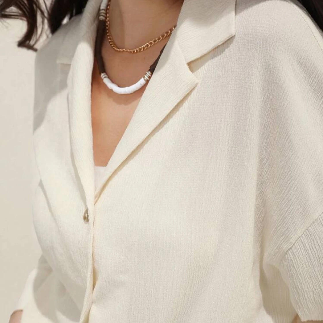 Beige långärmad blus - 1