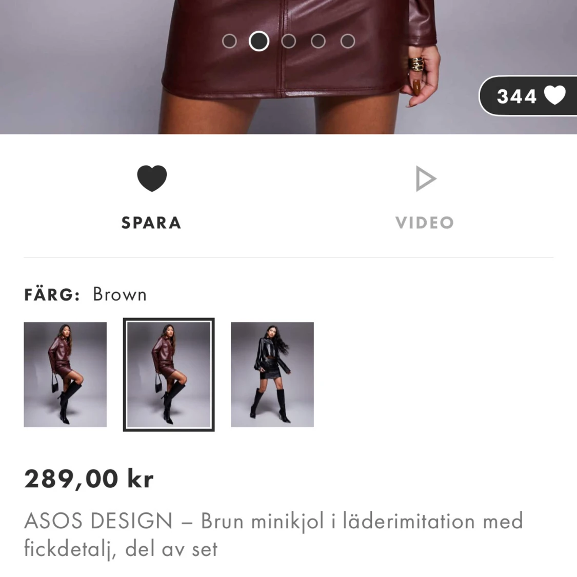 Brun kjol i skinnimitation  - 4