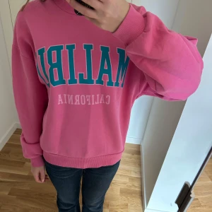 Rosa sweatshirt med tryck från Gina Tricot - Rosa sweatshirt från Gina Tricot i storlek XS. Använd ett fåtal gånger. Tröjan har rund halsringning och långa ärmar. Perfekt för en avslappnad stil.