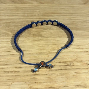 Blått armband från Louis Vuitton limiterad  - Säljer ett blått armband från Louis Vuitton med justerbar knytning. Armbandet har silverfärgade detaljer och pärlor med LV-logga och blommotiv. Perfekt accessoar för att lyfta din outfit. Nypris 5400kr, finns ej kvar på deras hemsida. Skick 10/10