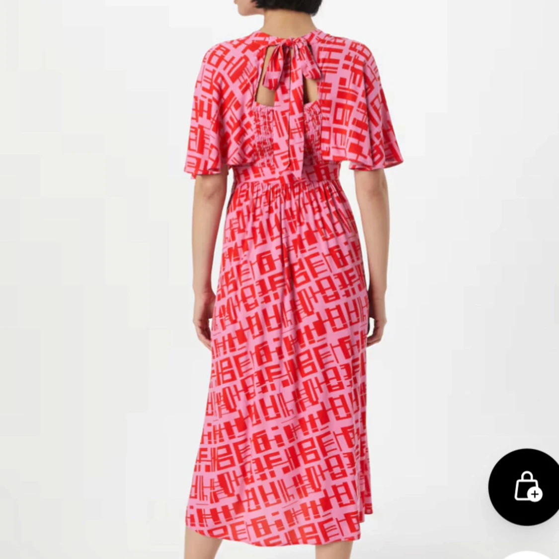 Rosa och röd mönstrad klänning med volangärm - 3