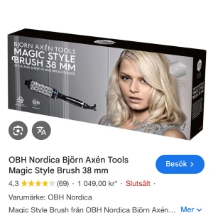 Magic Style Brush 38 mm från Björn Axén Tools - En elektrisk rundborste på 38 mm från Björn Axén Tools, perfekt för att styla och skapa volym i håret. Borsten har keramisk yta och jonfunktion för glansigt resultat. Svart och silver design med ergonomiskt handtag. Helt ny, den är provade en gång annars som helt ny, köpt för 650kr 