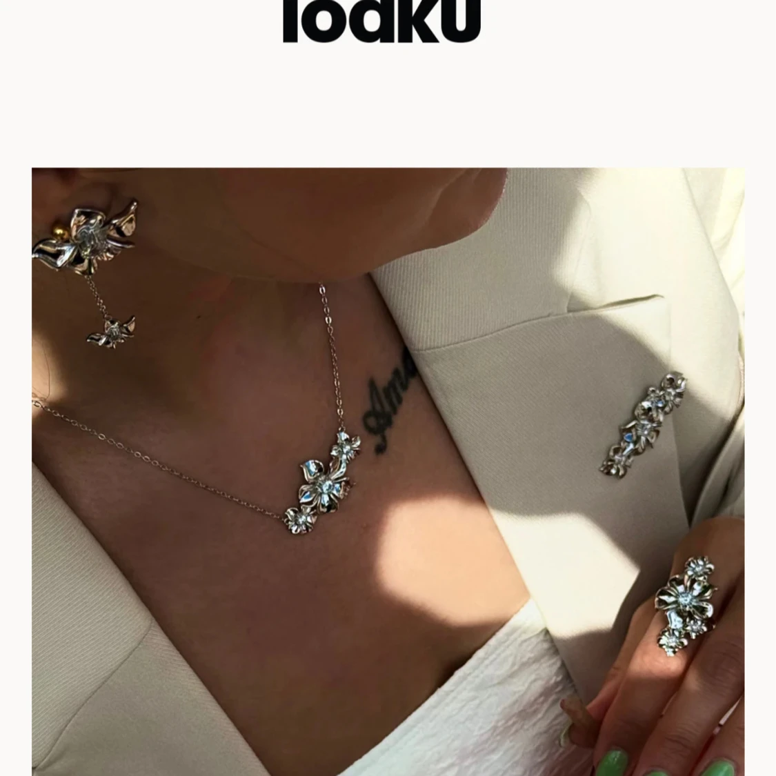 IOAKU silverset med blommor, rostfria - 2