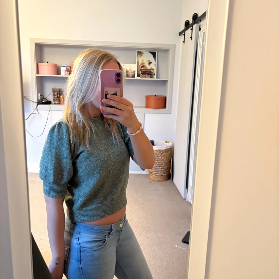 Grön croppad stickad tröja - 2