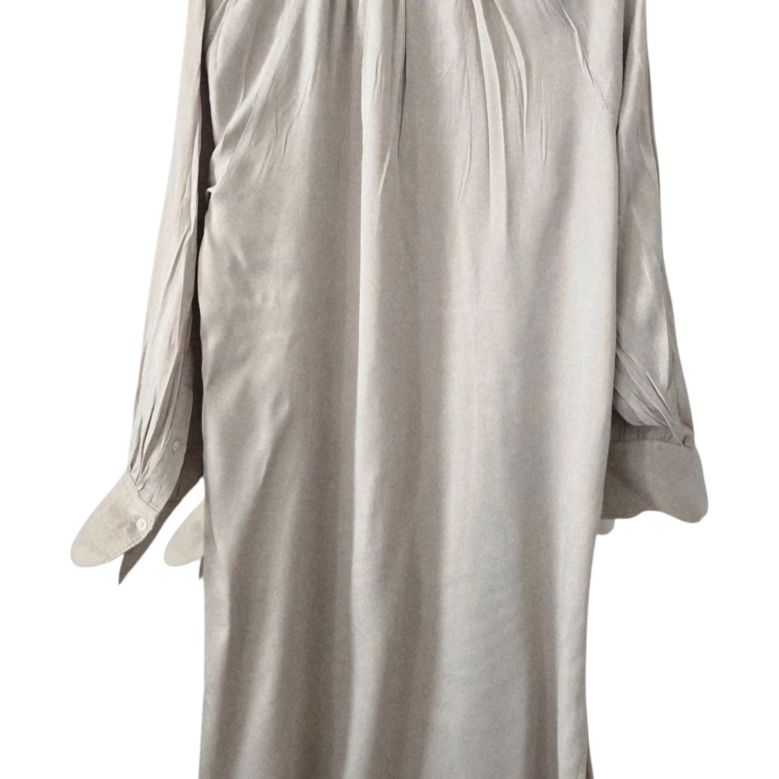 Ljusbeige långärmad skjortklänning - 1