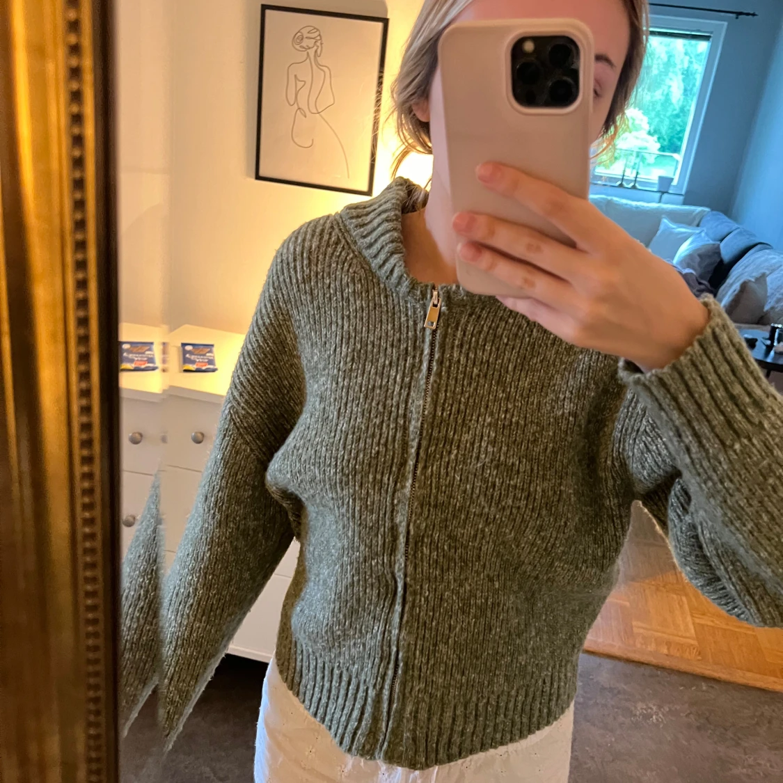 Grön stickad kofta med dragkedja - 1