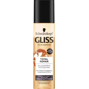 GLISS Total Repair Balsamspray - GLISS Total Repair Balsamspray från Schwarzkopf är en leave-in spray för håret med värmeskydd. Innehåller hydrolyserat keratin och floral nectar. Passar normalt till torrt hår och ger glans och smidighet.