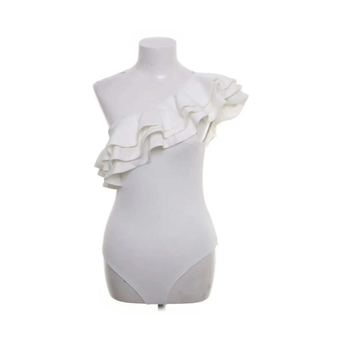 Vit oneshoulder bodysuit med volang