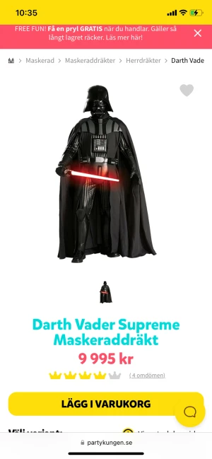 Darth wader Star wars  - En maskerad dräckt men grymma funktioner  