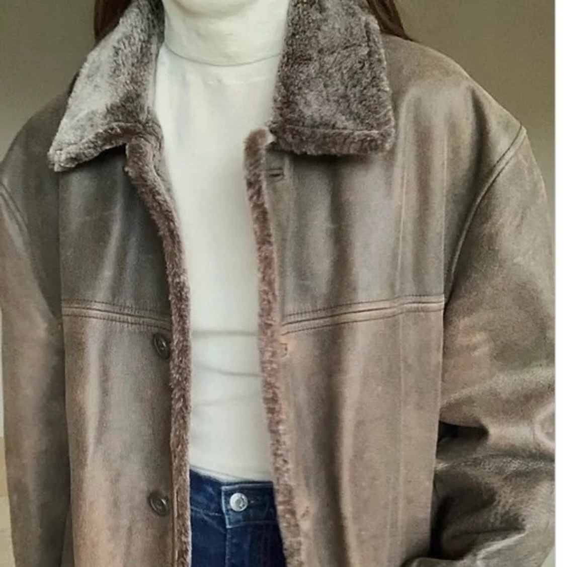 Vintage läderjacka med fuskpälskrage  - 91