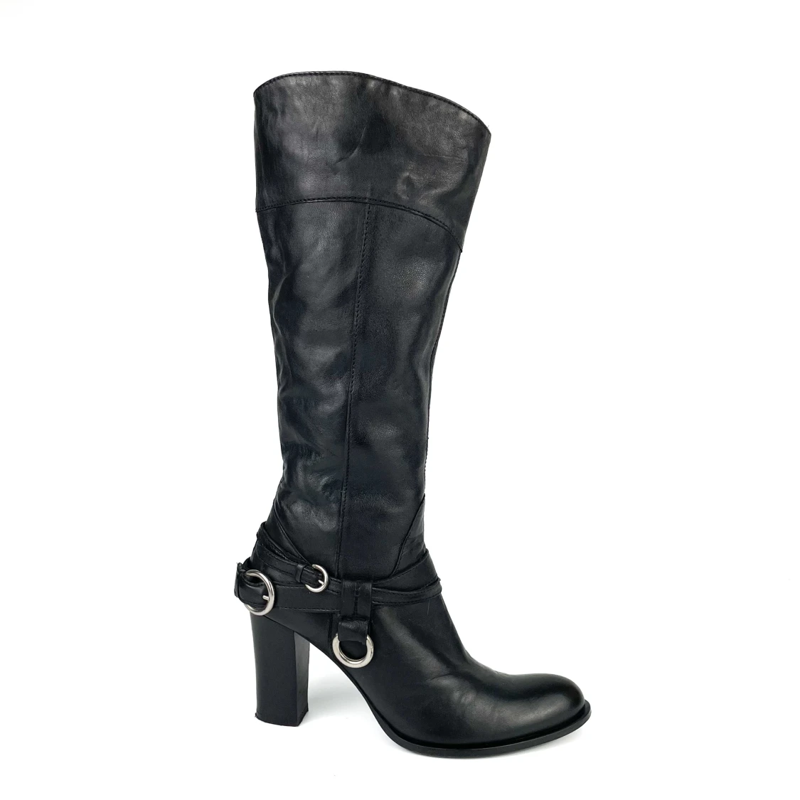 Vintage Y2K 90s 00s NOVITA real leather chunky high heels knee high boots in black size 38 - 90