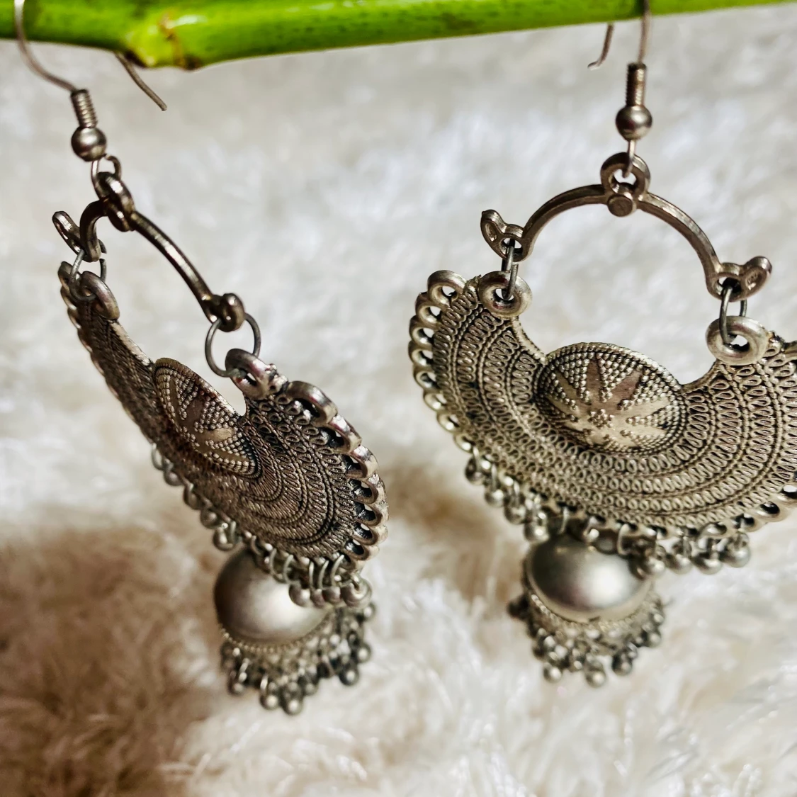 Silver colored stainless steel earrings from India  - 91