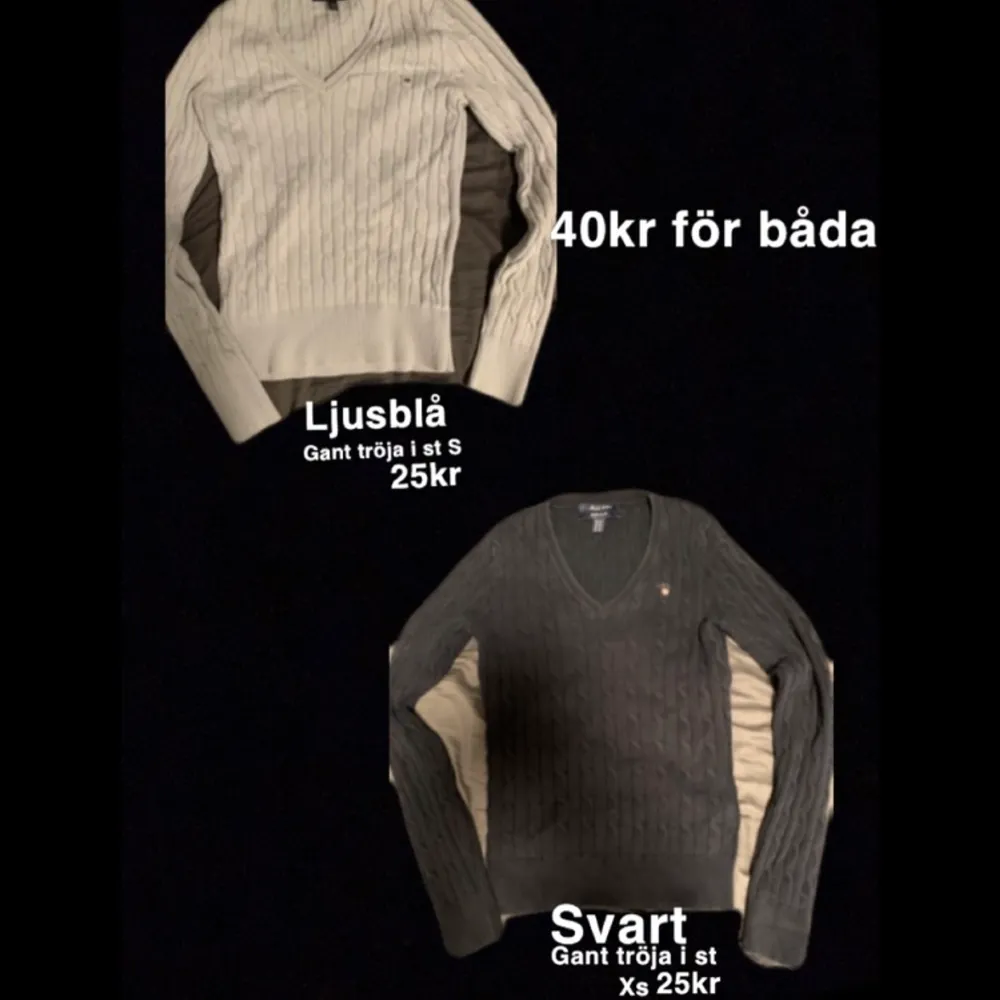 Jag säljer 2 par fina gant tröjor, båda i bra skick, 1 tröja för 25kr o för båda tröjorna blir det 40kr😊. Tröjor & Koftor.