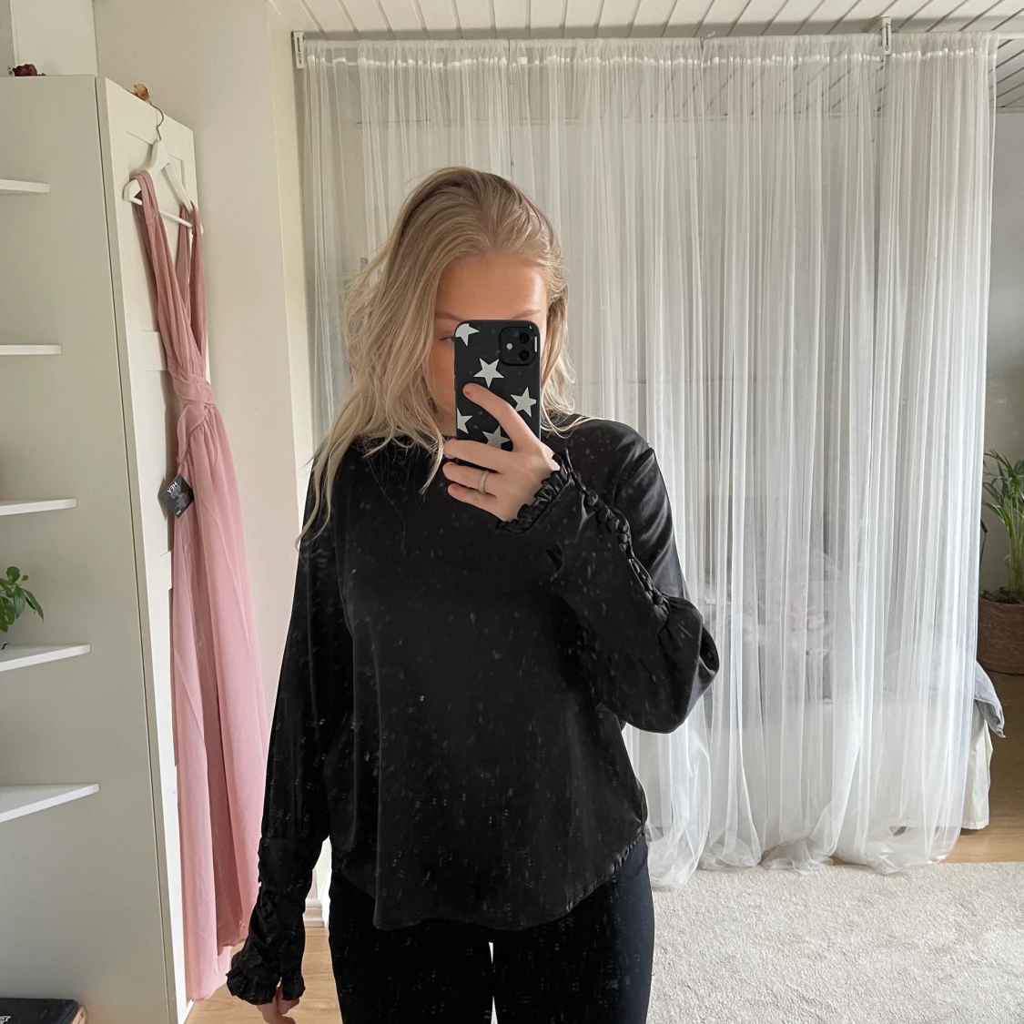 Svart satin blus 