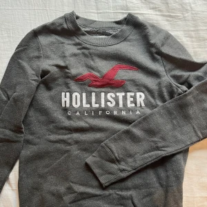 Hollistertröja - En jättefin mörkgrå tröja med vitt och vinrött tryck! Använder inte längre, fint skick. 