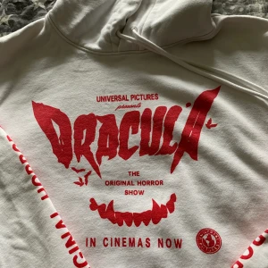 Vit hoddie med tryck st M - Fin vit hoddie med huva  Sparsamt använd bra skick  Vit med rött tryck Inköpt på H&M 