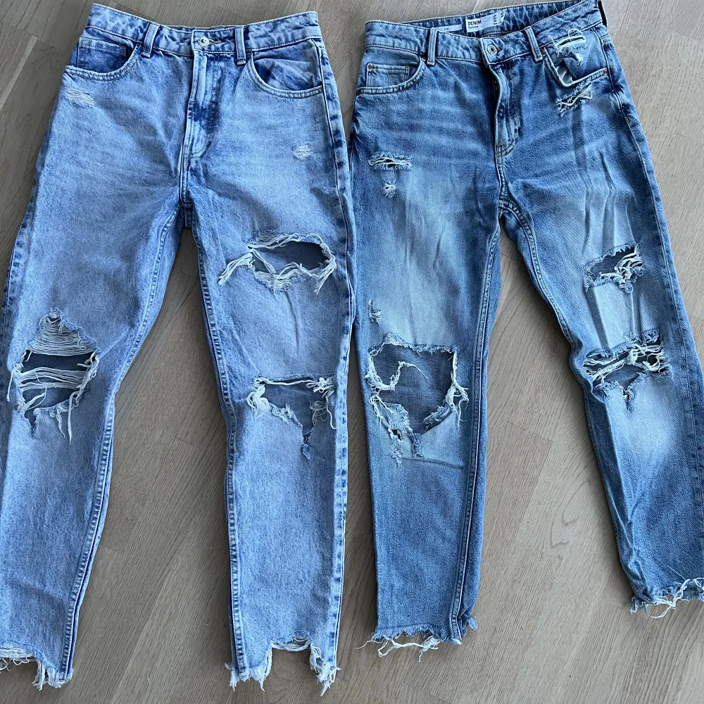 Två fina Bershka jeans i stl 36! Använda 2-3 gånger! Tyvärr för små för mig!   Pris 130:- / styck   Kan mötas i Uppsala eller skickas mot porto . Jeans & Byxor.