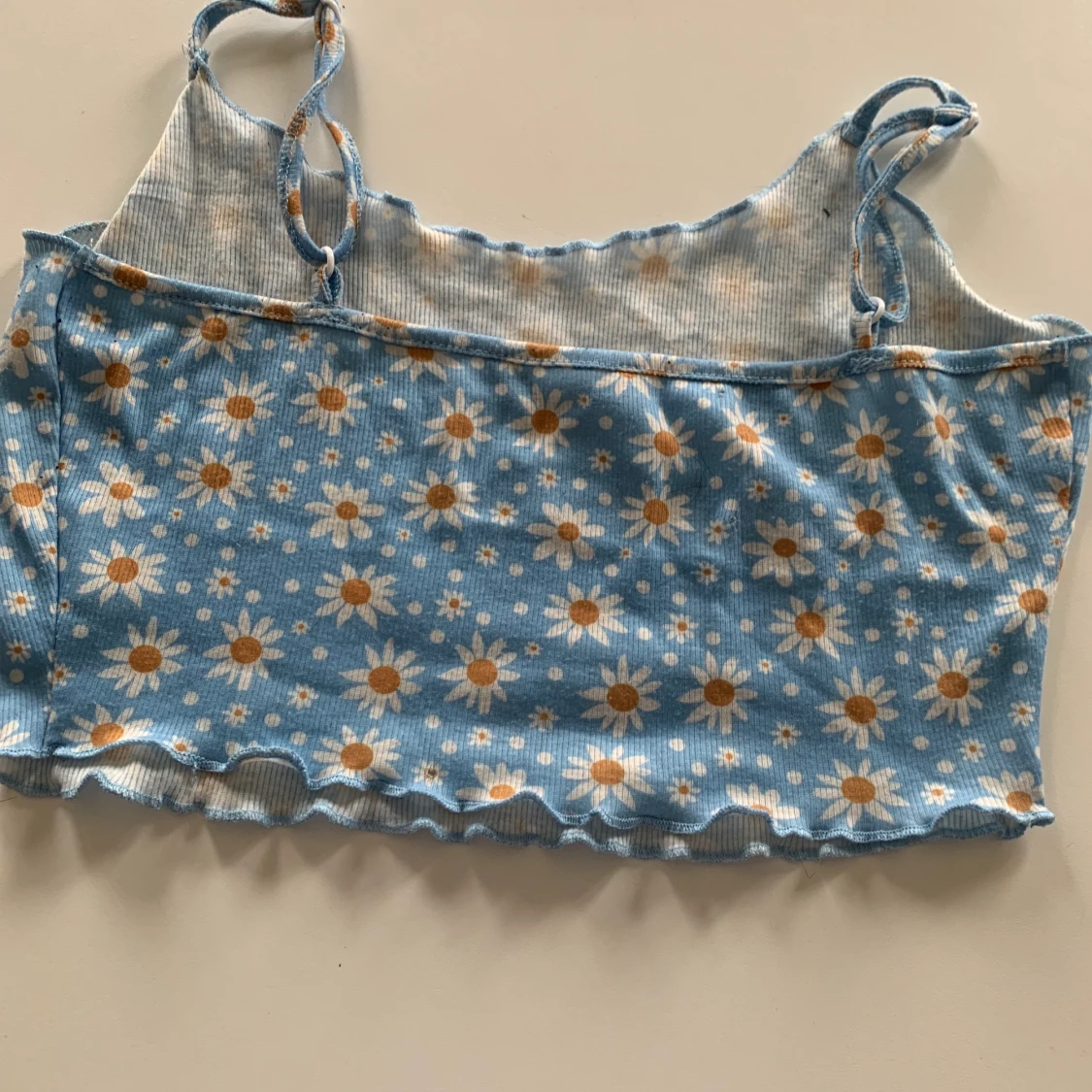 Blå linne med blommor på - 91