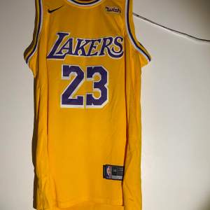 NBA Jersey LeBron James Lakers hemmaställ. Köpt för 699. Endast använd ett fåtal gånger och är i bra skick.(Obs ej köpt från wish, LA Lakers är sponsrade av wish därmed loggan på linnet)