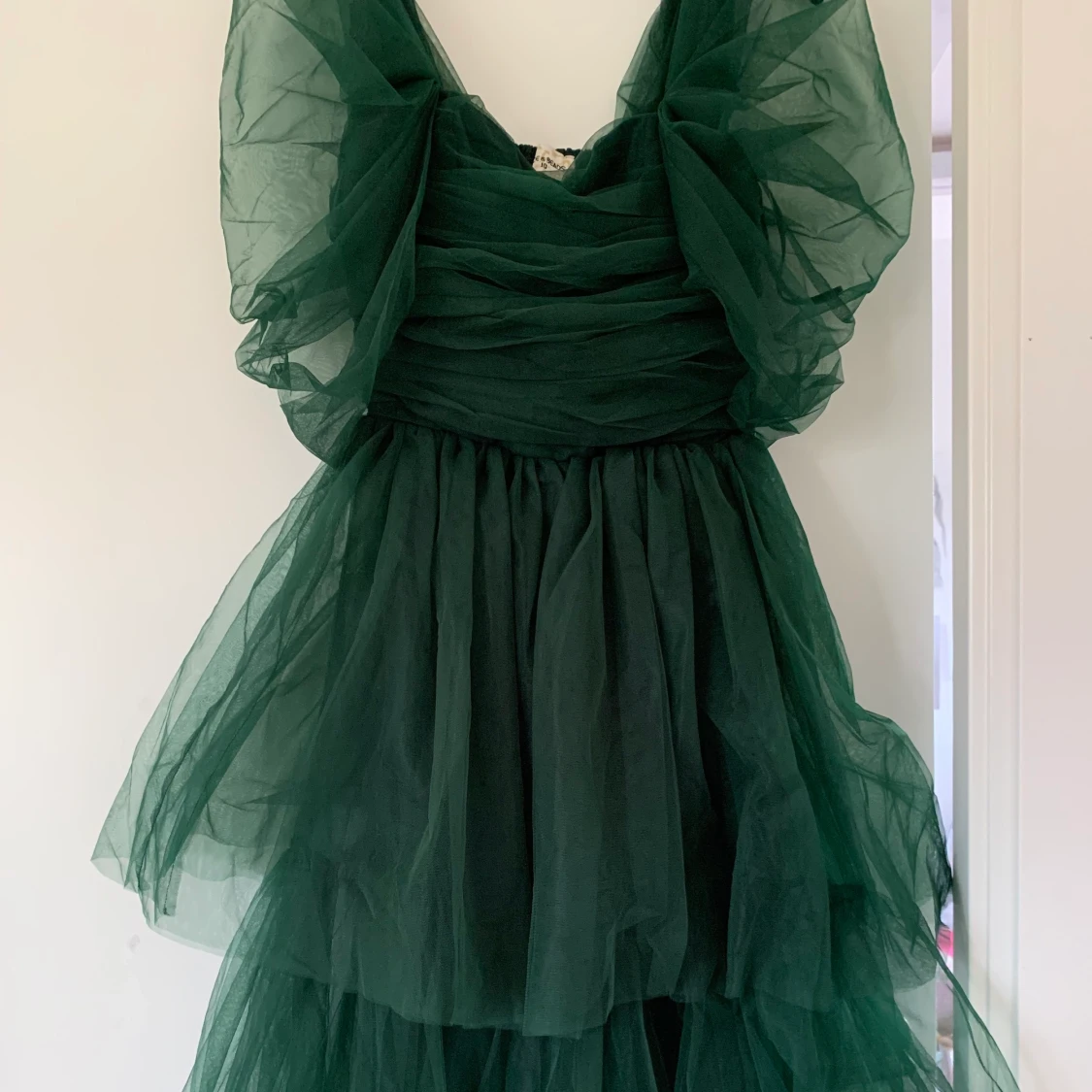 Lace and beads grön långklänning storlek 10 uk