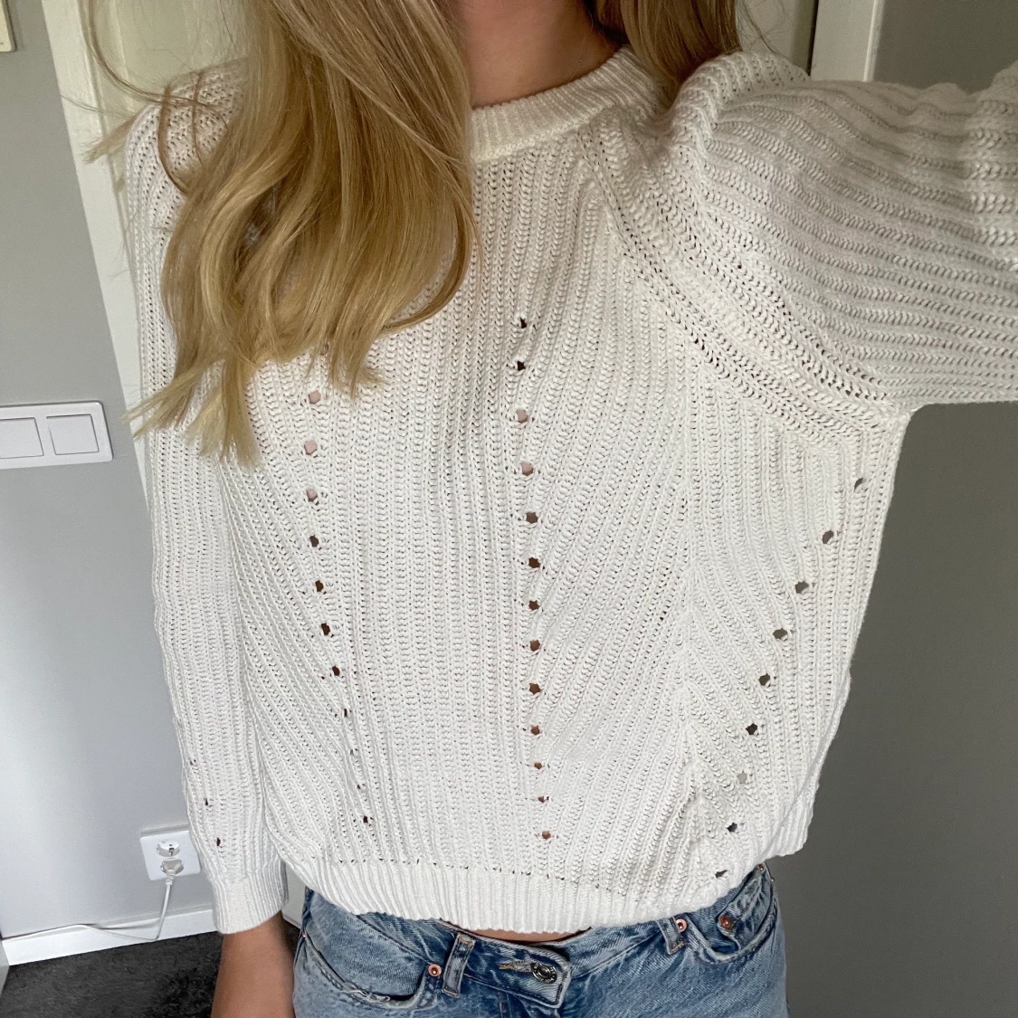 Vit stickad tröja storlek S - 90