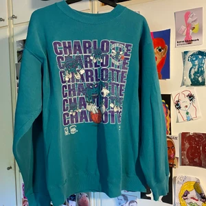 Turkos/Lila Sweatshirt med tryck - En asfet sweatshirt från märket Nutmeg som inte kommer till användning längre. Står storlek XL på bilden men skulle säga att den är en M/L. Helt okej skick.