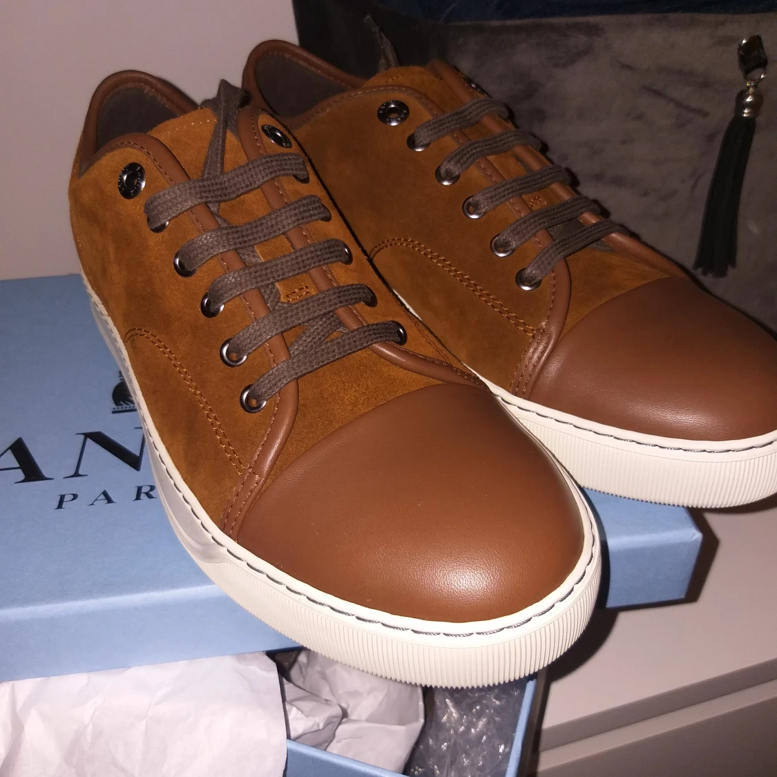 LANVIN men Cognac leather+suede sneakers - 91