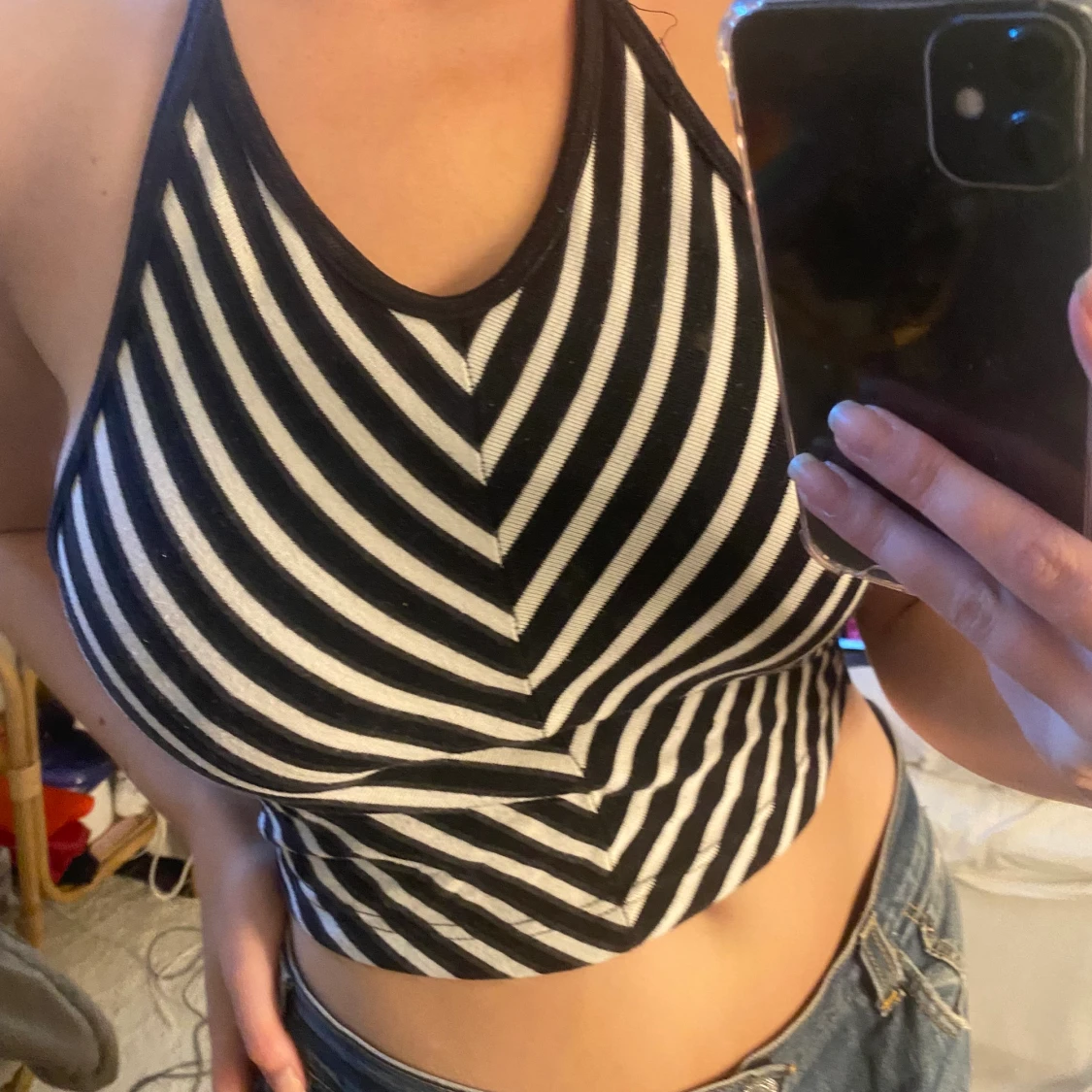 Randig Halterneck Topp - 90