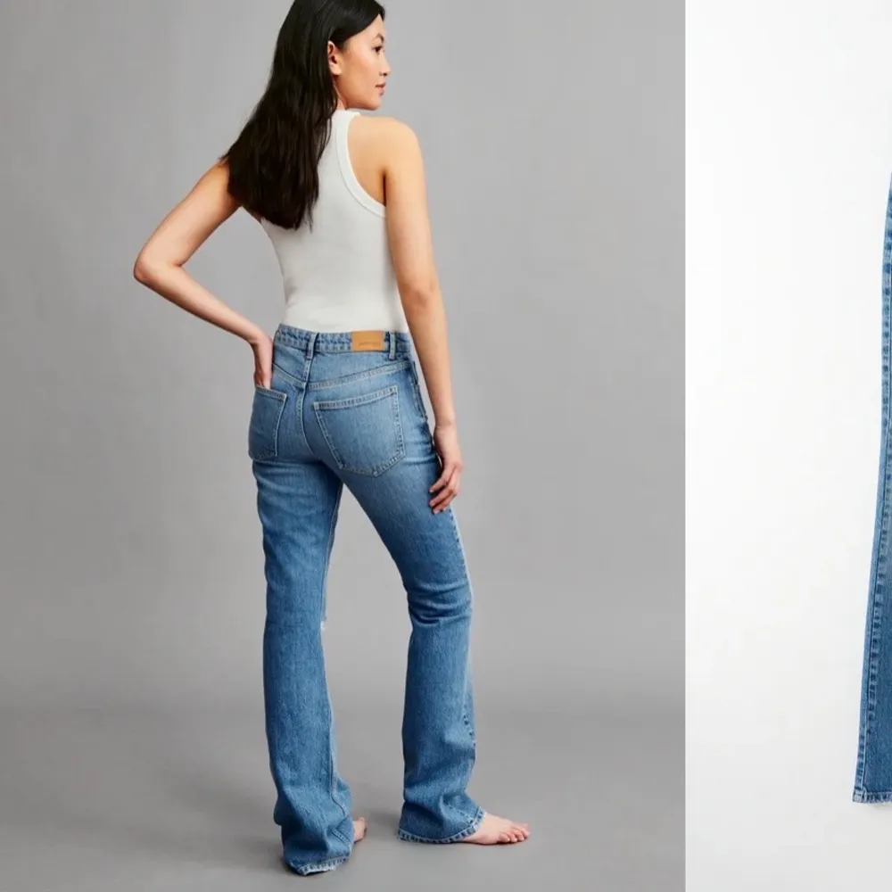 Säljer nu dessa superpopulära jeans då jag har dubbletter utav denna modell i två storlekar. Det är värt att nämna att jag har sprätt upp jeansen nedtill & att de är lite slitna nedtill och har lite hål, så köparen är medveten om det!💕. Jeans & Byxor.