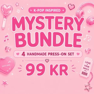 K-pop inspirerat press-on (M);Mystery - 🎀 K-POP INSPIRED MYSTERY BUNDLE 🎀 Älskar du K-pop aesthetics? Då är den här för dig! 💗  ✧ 4 handgjorda press-on-set ✧ Inspirerade av K-pop och koreansk nail art ✧ Alla bundles är unika och redan utvalda set  DESSA ÄR I STORLEK M  Begränsat antal – först till kvarn. 🌸