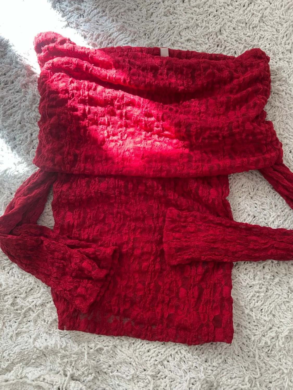 Röd offshoulder mesh topp - 3