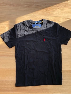 Svart Ralph Lauren T-shirt  - 👕 Märke: Polo Ralph Lauren 📏 Storlek: M 🎨 Färg: Svart med röd logga ✨ ☀️ Stilren och snygg t-shirt från Polo Ralph Lauren – perfekt för sommaren och enkel att matcha med både shorts och jeans. Tillverkad i mjuk och bekväm bomull med klassisk passform och ikonisk röd logga på bröstet.  ✨ Skick: Helt ny med tags kvar 🧼 Aldrig använd 👌 Tidlös modell som passar till allt