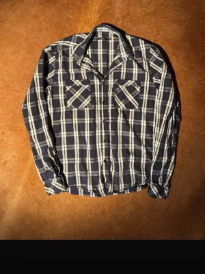 Blårutig skjorta från Emilio - Säljer en blårutig skjorta från Emilio med klassisk krage och två bröstfickor. Skjortan har långa ärmar och knappar framtill. Perfekt för dig som gillar en avslappnad och stilren look.