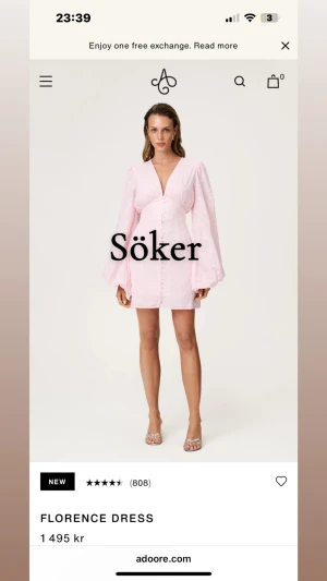 Söker adoore klänning - Söker denna klänning från adoore i ljusrosa, den långa modellen funkar med. Helst storlek 32 eller 34💕 skriv om du har och vill sälja