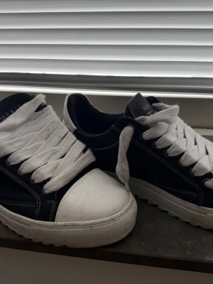 Svarta och vita sneakers från NUMERIC - Lådan till skorna tillkommer. Säljer ett par stilrena sneakers från NUMERIC i svart och vitt. Skorna har tjocka vita snören, vit tå och sula samt kontrastsömmar. Perfekta för dig som gillar klassisk streetstil och vill ha något som funkar till det mesta.
