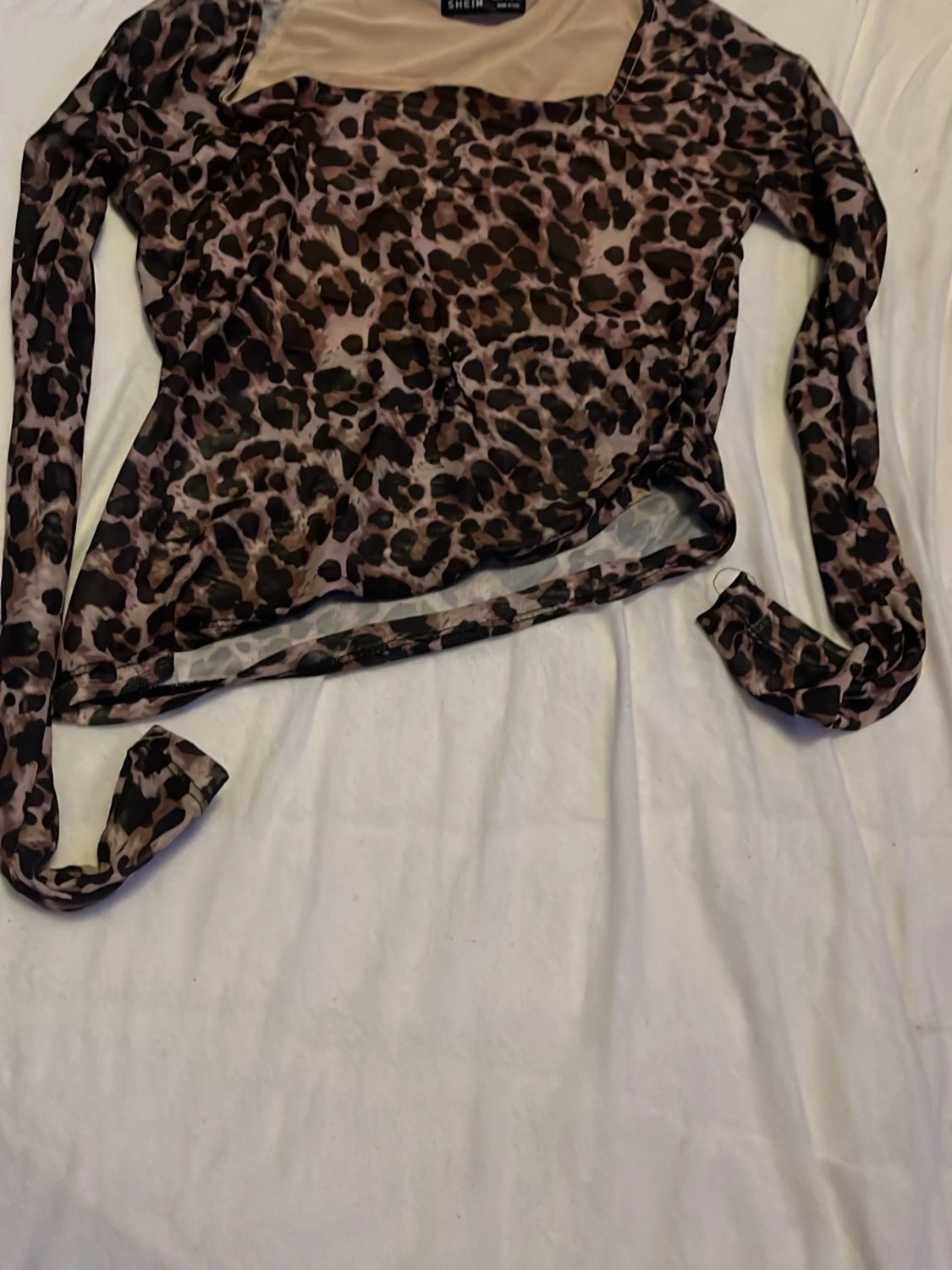 Leopardmönstrad mesh topp från SHEIN