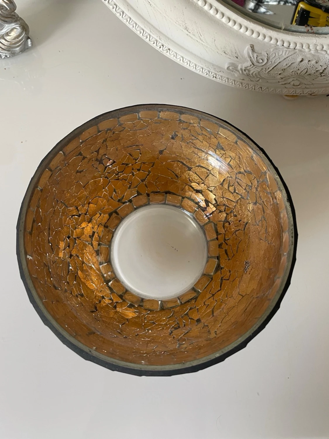 Mosaikskål med bruna och guld detaljer - 2