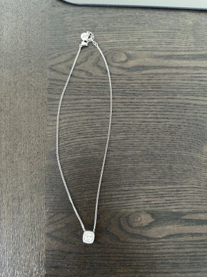 Edblad halsband - Ett stilrent silverhalsband med ett fyrkantigt hänge som har gnistrande stenar i mitten och runt kanten. Kedjan är tunn och elegant, perfekt för att ge en touch av glamour till din look. Hänget har en modern design och passar dig som gillar klassiska smycken.
