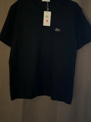 Svart t-shirt från Lacoste - Klassisk svart t-shirt från Lacoste med den ikoniska krokodilloggan broderad på bröstet. T-shirten har rund hals och korta ärmar, perfekt för en clean och stilren look. Tillverkad i mjuk bomull för maximal komfort.
